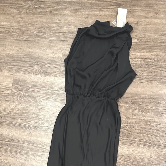 BTFBM Black Satin, Maxi Cocktail Dress, high-neck, Size:M, NWT w. extra button - Picture 5 of 10